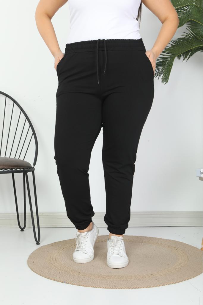 Pogi Kadın Tek Alt Eşofman Büyük Beden - Siyah - Thumbnail