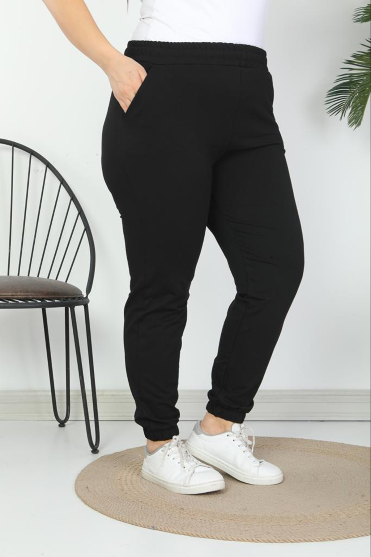 Pogi Kadın Tek Alt Eşofman Büyük Beden - Siyah - Thumbnail