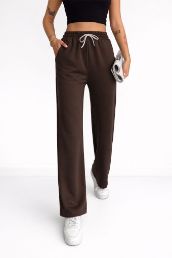 POGI - Pogi Kadın Tek Alt Eşofman Cepli Geniş Paça Modal - Acı Kahve