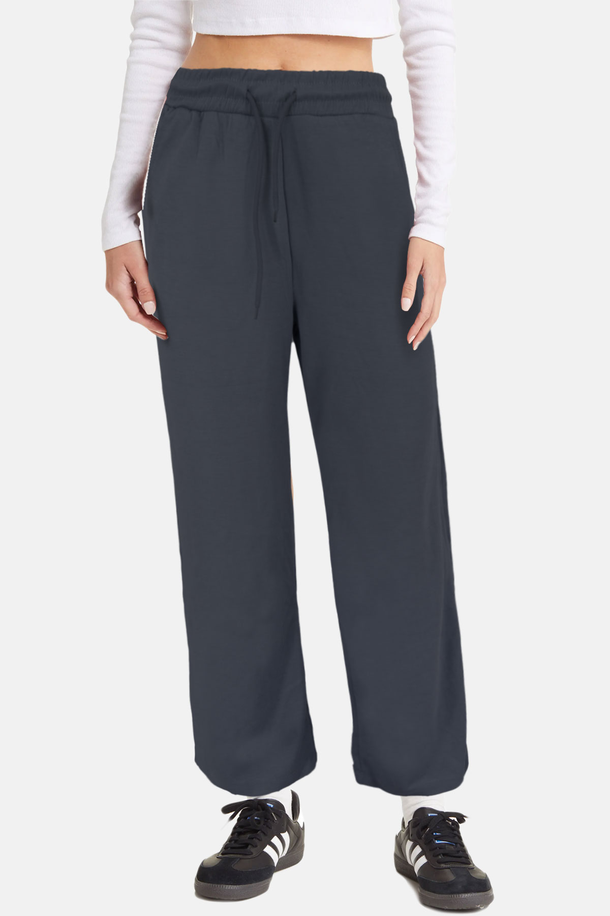 Pogi Kadın Tek Alt Eşofman Cepli Geniş Paça Modal - Füme - Thumbnail