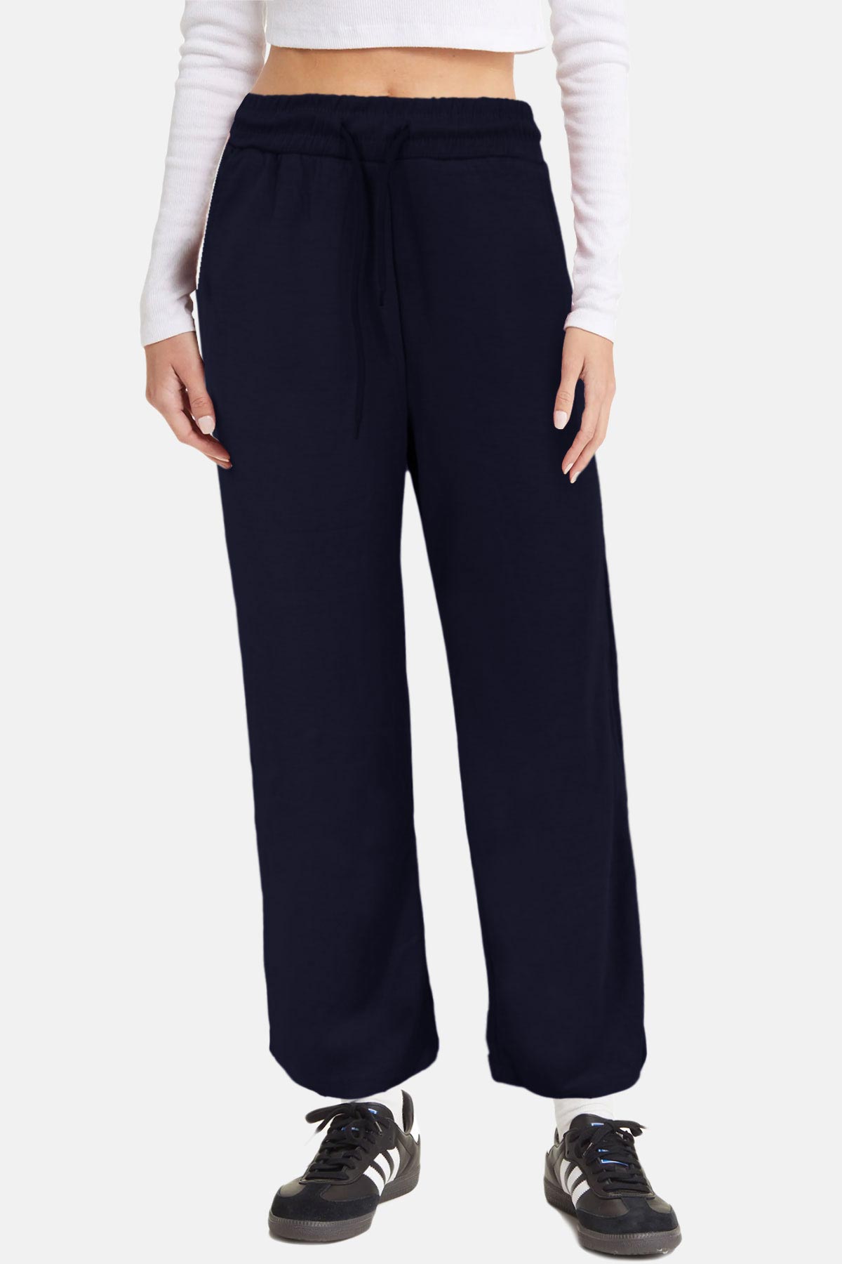 Pogi Kadın Tek Alt Eşofman Cepli Geniş Paça Modal - Lacivert - Thumbnail