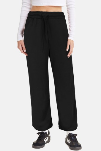 POGI - Pogi Kadın Tek Alt Eşofman Cepli Geniş Paça Modal - Siyah