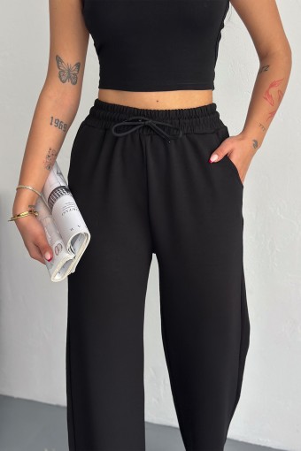 POGI - Pogi Kadın Tek Alt Eşofman Cepli Geniş Paça Modal - Siyah (1)