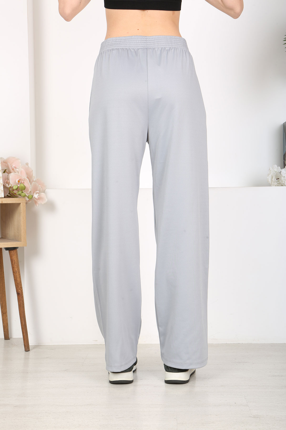 Pogi Kadın Tek Alt Eşofman Cepli Paçası Lastikli - Açık Gri - Thumbnail