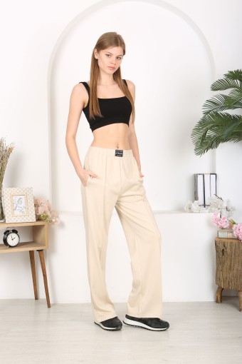 POGI - Pogi Kadın Tek Alt Eşofman Cepli Paçası Lastikli - Krem