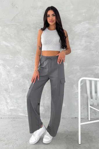 POGI - Pogi Kadın Tek Alt Eşofman Geniş Paça Kargo Cepli - Gri