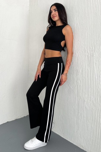 POGI - Pogi Kadın Tek Alt Eşofman Modal İspanyol Paça Şeritli - Siyah