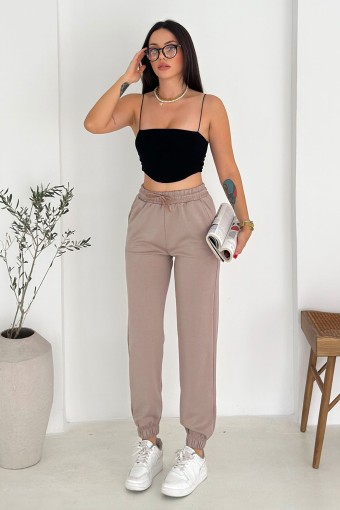 POGI - Pogi Kadın Tek Alt Eşofman Paça Lastikli - Bej