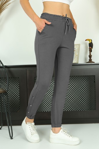 POGI - Pogi Kadın Tek Alt Eşofman Paça Lastikli Çıtçıtlı - Füme (1)