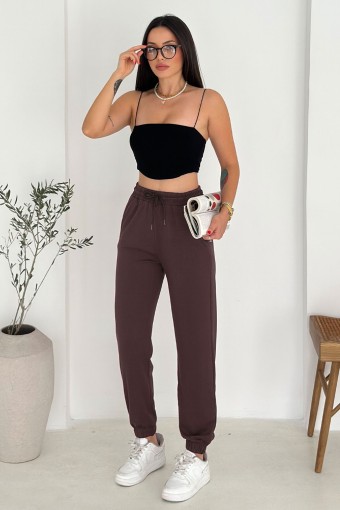 POGI - Pogi Kadın Tek Alt Eşofman Paça Lastikli - Kahve