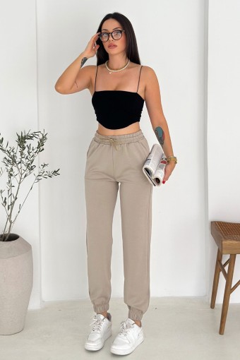 POGI - Pogi Kadın Tek Alt Eşofman Paça Lastikli - Krem