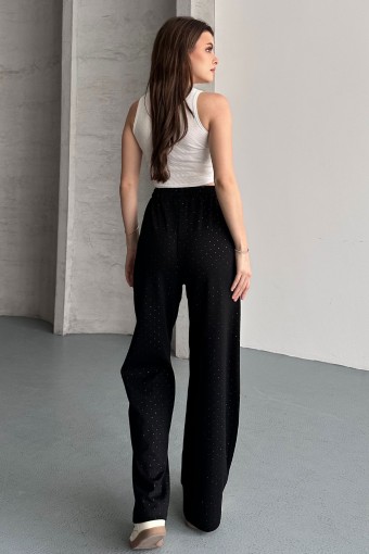 POGI - Pogi Kadın Tek Alt Eşofman Pamuk Likralı Bol Paça Taşlı - Siyah (1)