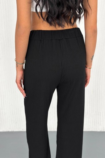 POGI - Pogi Kadın Tek Alt Pantolon Bol Paça Fitilli - Siyah (1)