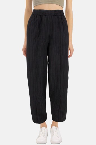 POGI - Pogi Kadın Tek Alt Pantolon Krep Balon Paça - Siyah