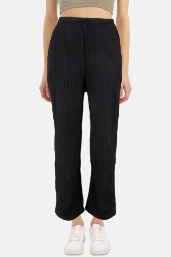 POGI - Pogi Kadın Tek Alt Pantolon Krep Bol Paça - Siyah