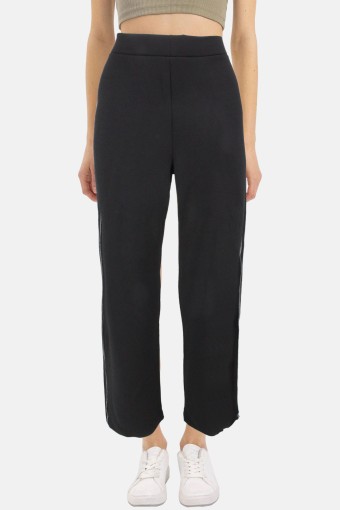 POGI - Pogi Kadın Tek Alt Pantolon Krep Büyük Beden Bol Paçalı Sim Şeritli - Siyah