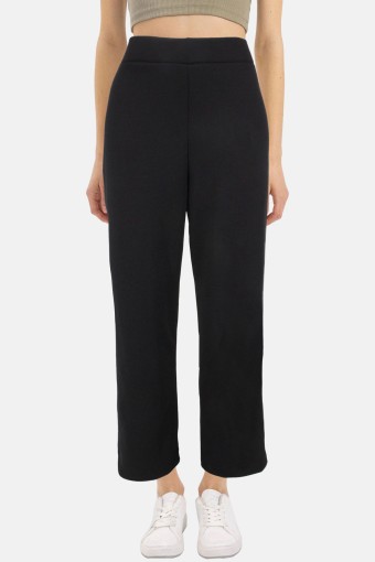 POGI - Pogi Kadın Tek Alt Pantolon Krep Büyük Beden Bol Paçalı - Siyah