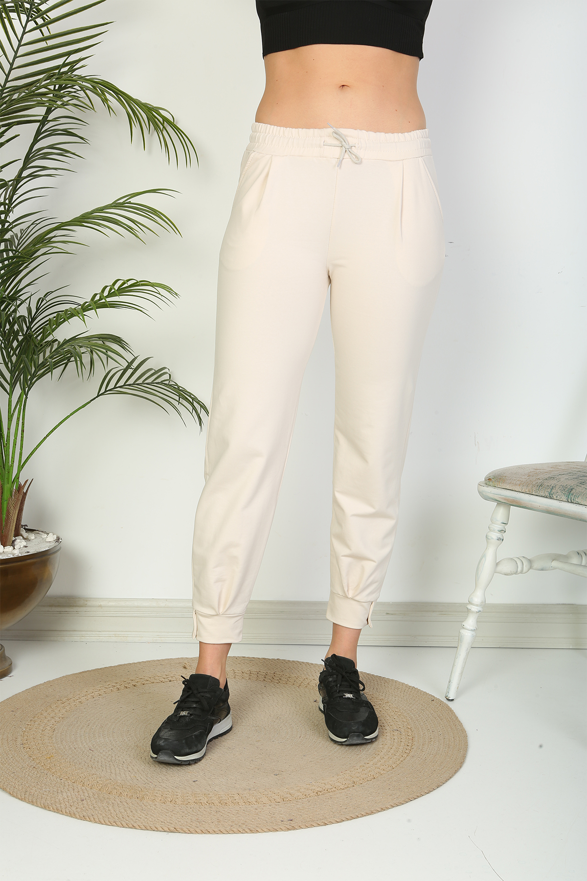 Pogi Kadın Tek Alt Pijama Uzun - Ekru - Thumbnail