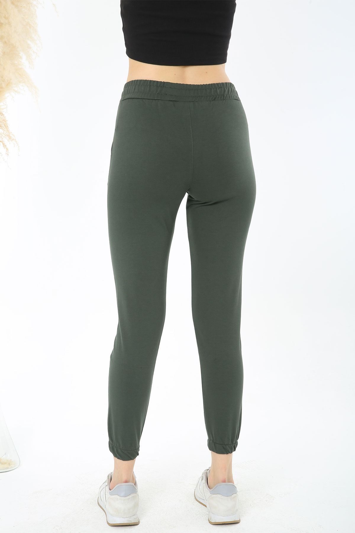 Pogi Kadın Tek Alt Pijama Uzun Klasik - Haki Yeşili - Thumbnail