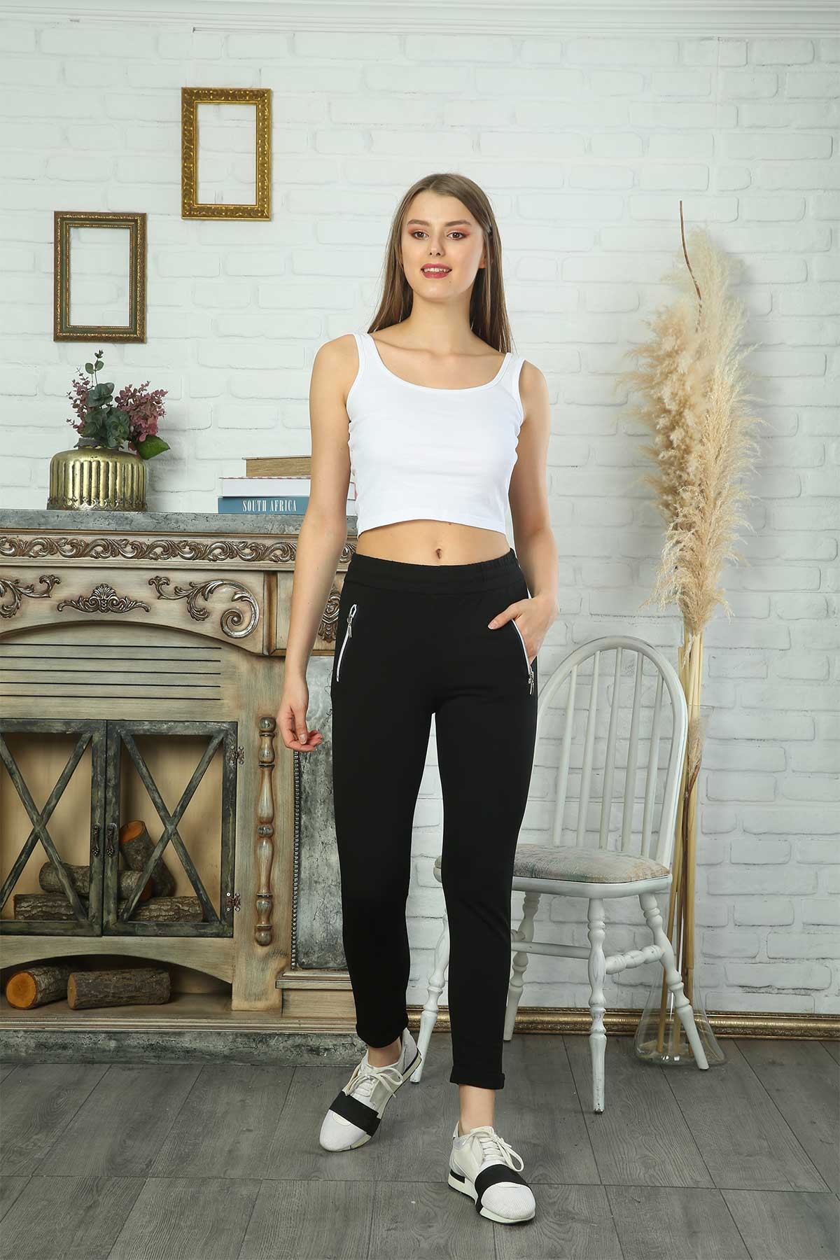 Pogi Kadın Tek Alt Pijama Uzun Klasik - Siyah - Thumbnail