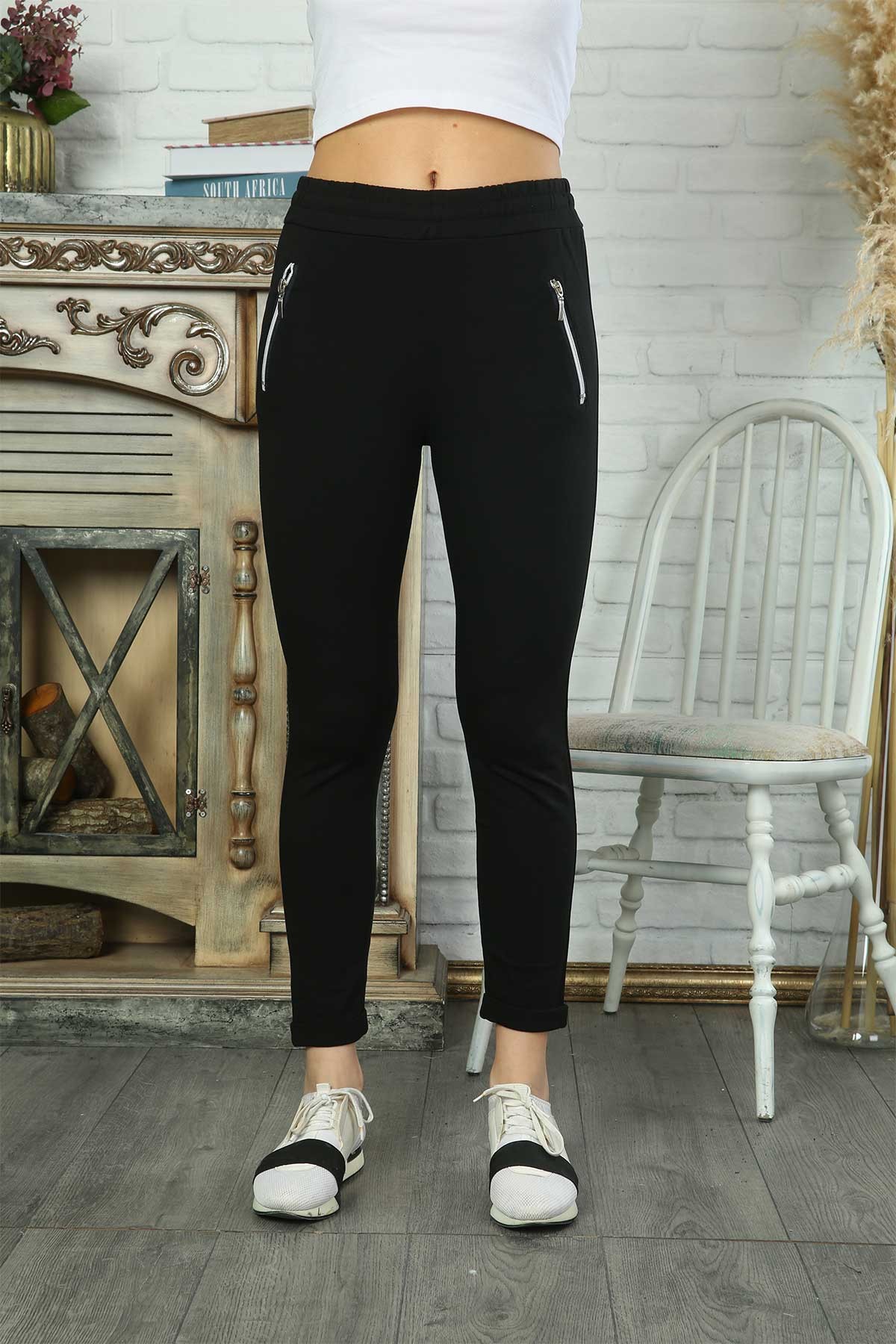 Pogi Kadın Tek Alt Pijama Uzun Klasik - Siyah - Thumbnail