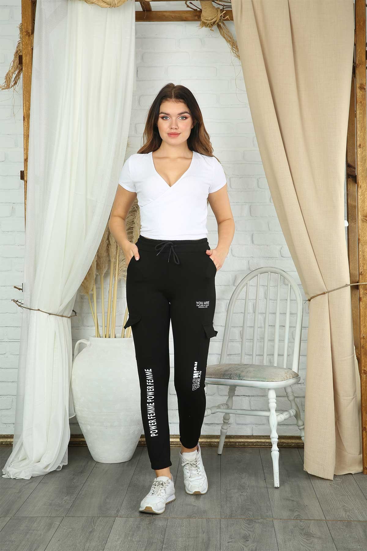 Pogi Kadın Tek Alt Pijama Uzun Klasik - Siyah - Thumbnail