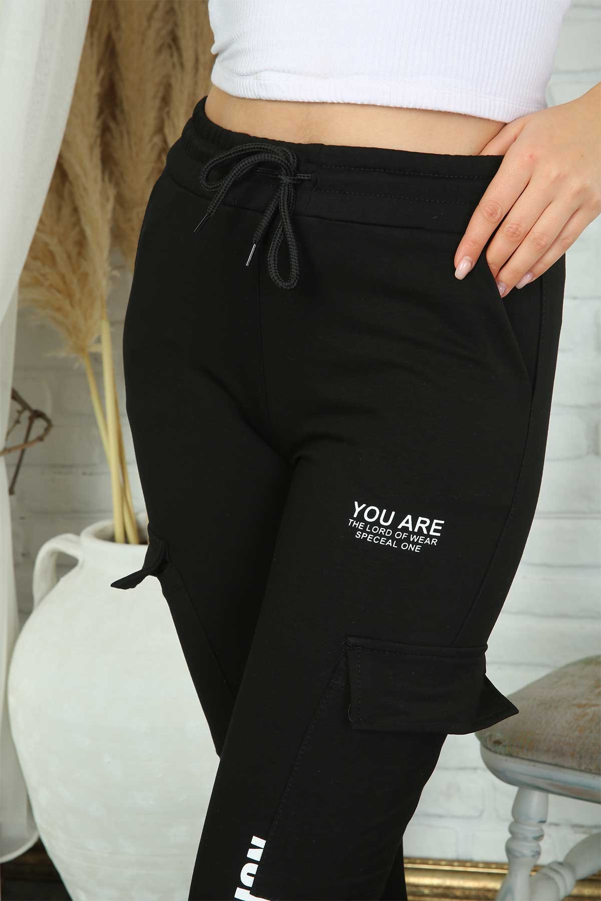 Pogi Kadın Tek Alt Pijama Uzun Klasik - Siyah - Thumbnail