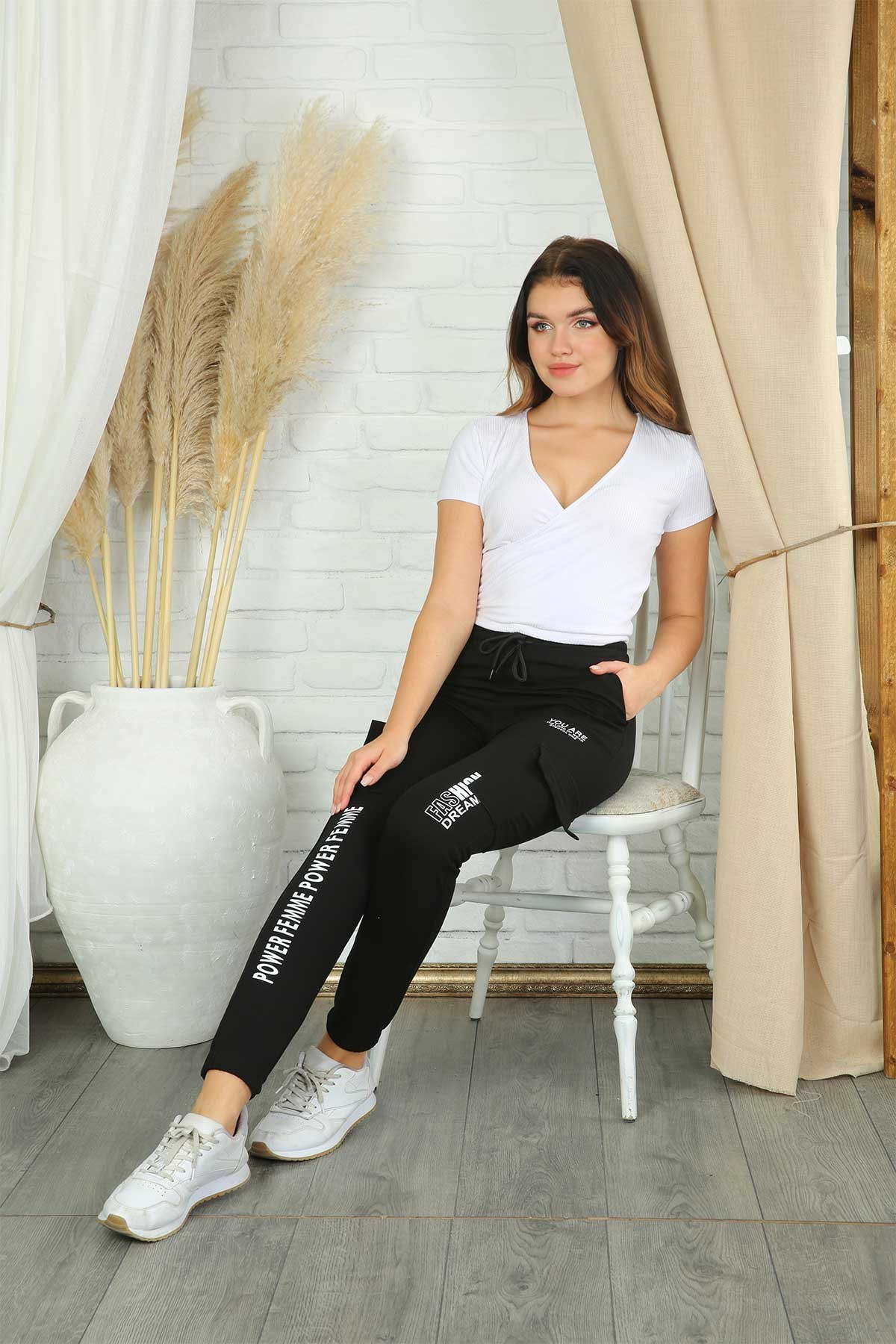 Pogi Kadın Tek Alt Pijama Uzun Klasik - Siyah - Thumbnail