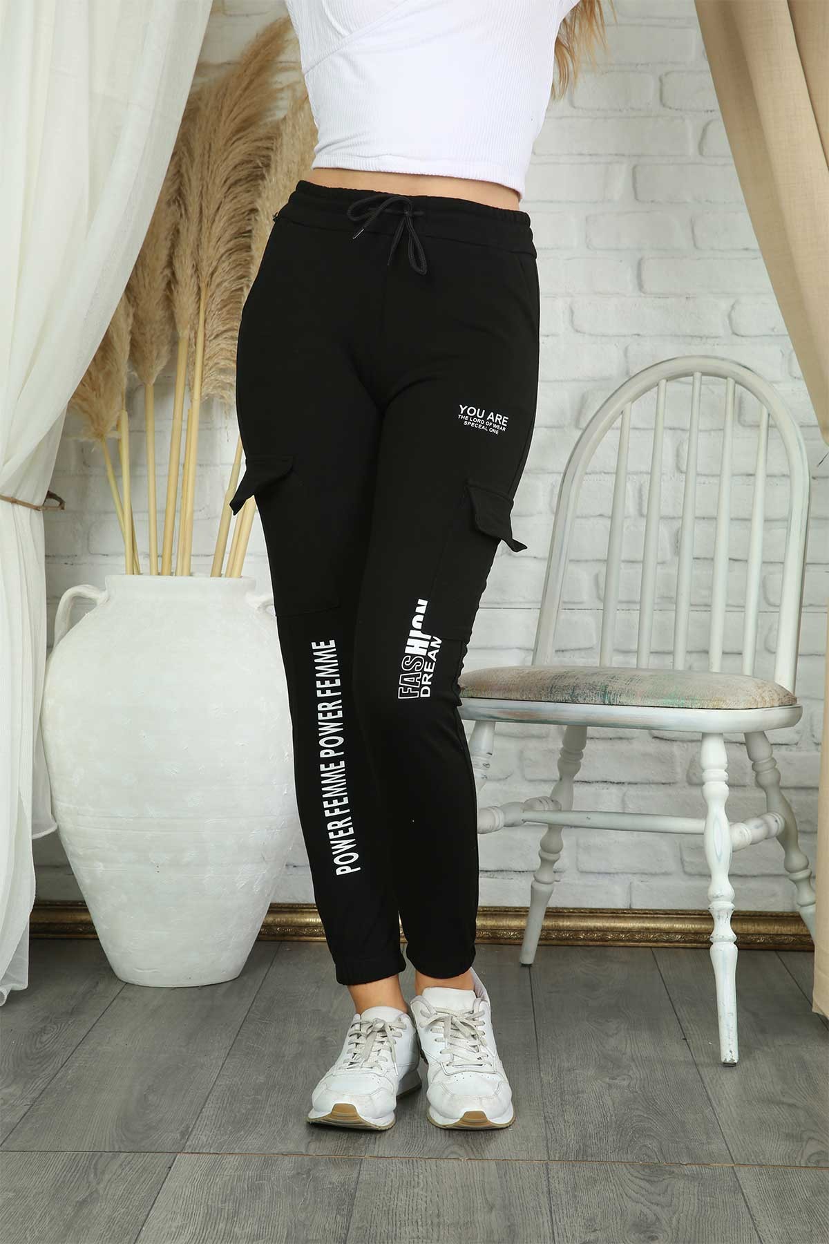 Pogi Kadın Tek Alt Pijama Uzun Klasik - Siyah - Thumbnail