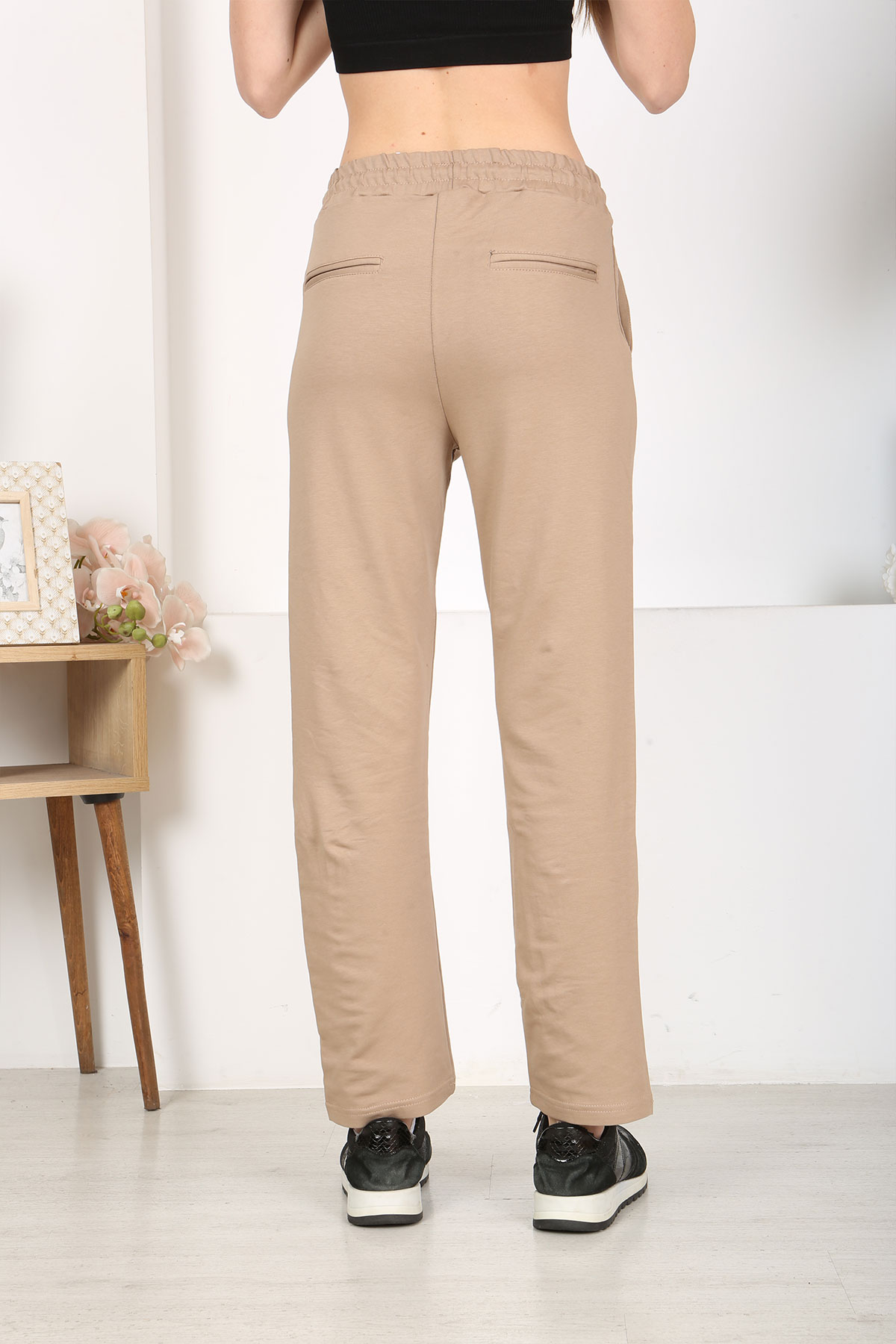 Pogi Kadın Tek Alt Uzun Eşofman - Bej - Thumbnail