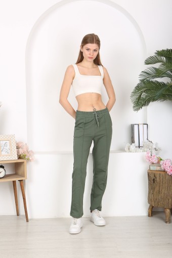 POGI - Pogi Kadın Tek Alt Uzun Eşofman - Haki Yeşili