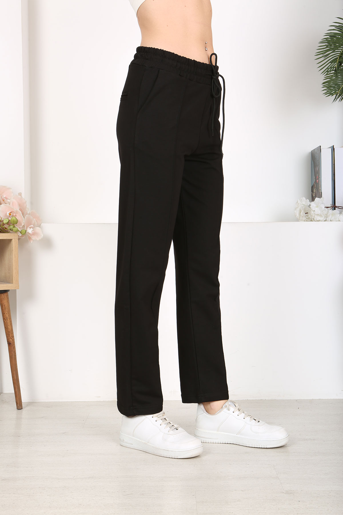 Pogi Kadın Tek Alt Uzun Eşofman - Siyah - Thumbnail