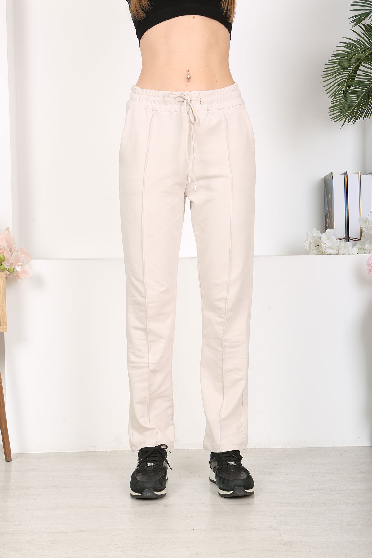 Pogi Kadın Tek Alt Uzun Eşofman - Taş - Thumbnail