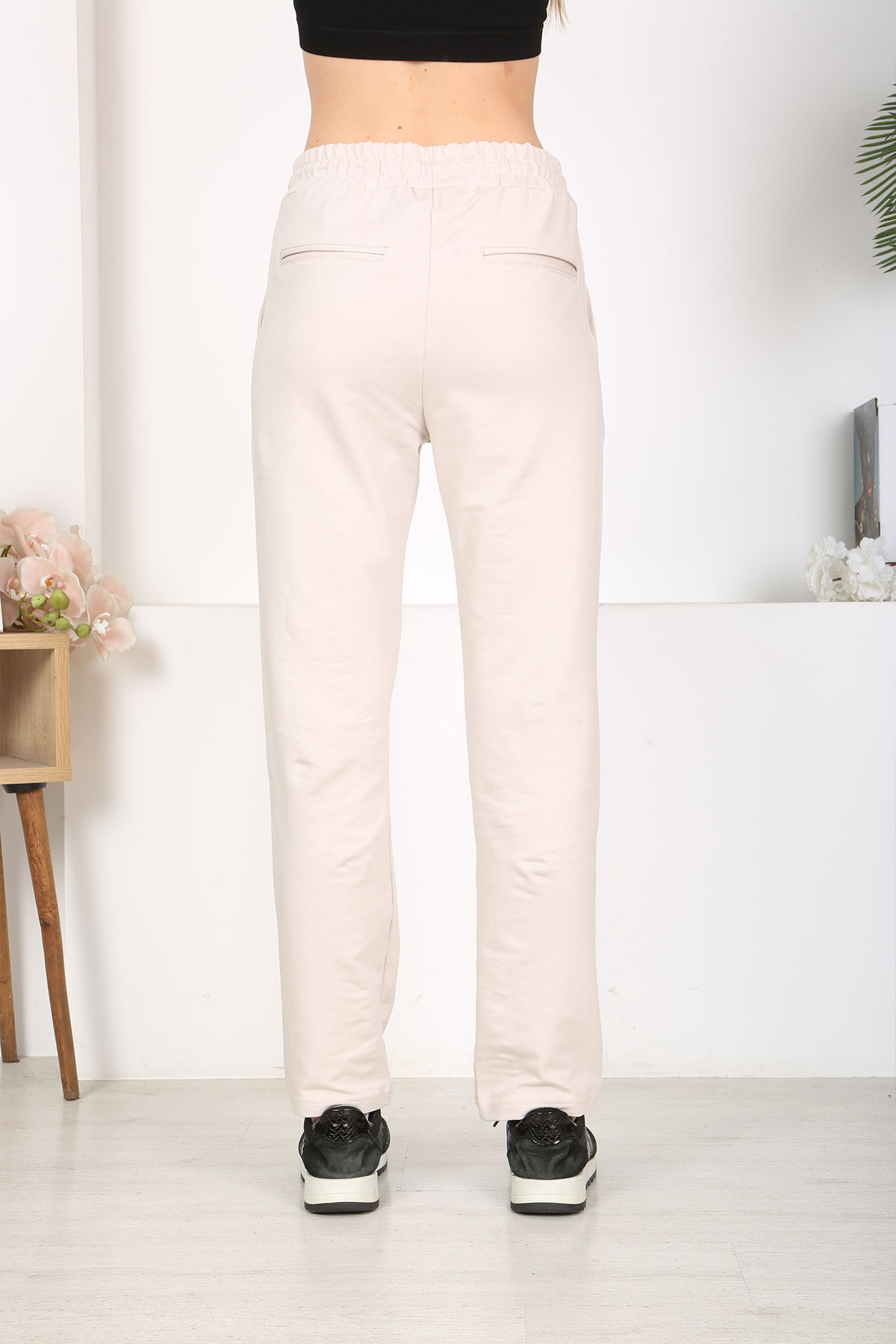 Pogi Kadın Tek Alt Uzun Eşofman - Taş - Thumbnail