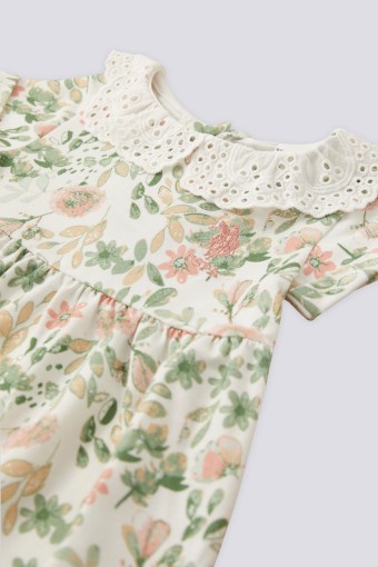 U.S POLO-YASİN TEKSTİL - Polo Kız Bebek Elbise Takımı Çiçek Desenli - Krem (1)