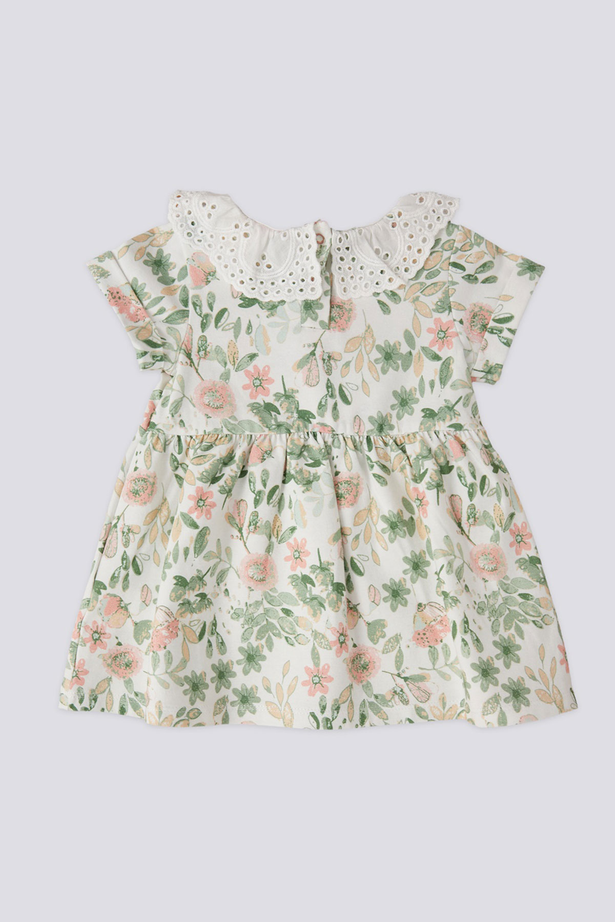 Polo Kız Bebek Elbise Takımı Çiçek Desenli - Krem - Thumbnail
