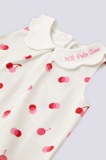 U.S POLO-YASİN TEKSTİL - Polo Kız Bebek Kısa Kol 2'li Takım Kiraz Desenli - Krem (1)