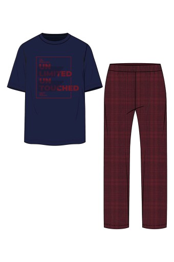 Rockhard - Rockhard Erkek Pijama Takımı Kısa Kollu Alt Ekose Desenli - Lacivert