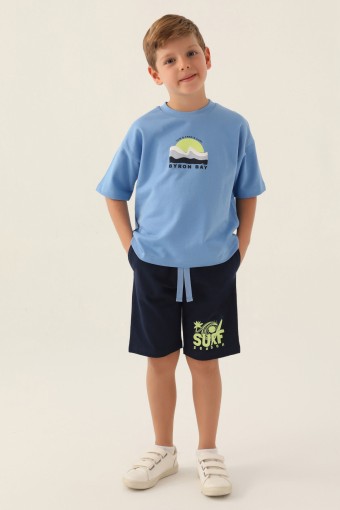 ROLY POLY - Roly Poly Erkek Çocuk Bermuda Takım Kısa Kollu Bisiklet Yaka Pamuklu - İndigo