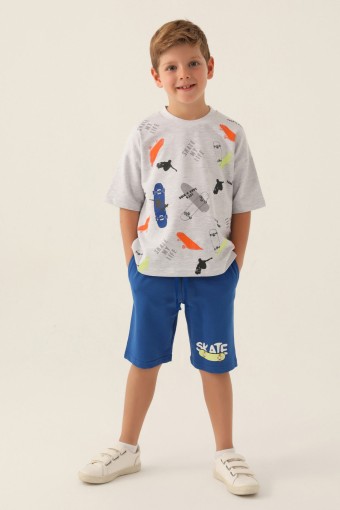 ROLY POLY - Roly Poly Erkek Çocuk Bermuda Takım Kısa Kollu Bisiklet Yaka Pamuklu - Kar Melanj