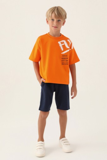 ROLY POLY - Roly Poly Erkek Çocuk Bermuda Takım Kısa Kollu Bisiklet Yaka Pamuklu - Turuncu