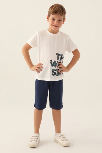 ROLY POLY - Roly Poly Erkek Çocuk Bermuda Takım Kısa Kollu Bisiklet Yaka Melanj Süprem - Krem