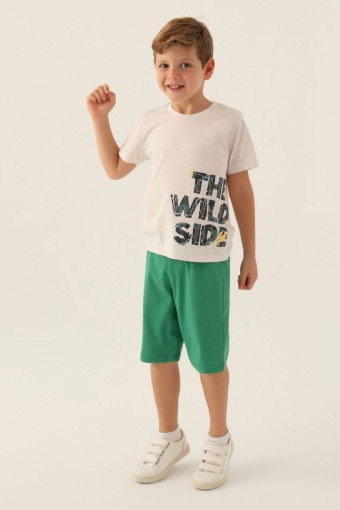 ROLY POLY - Roly Poly Erkek Çocuk Bermuda Takım Kısa Kollu Bisiklet Yaka Melanj Süprem - Krem Melanj