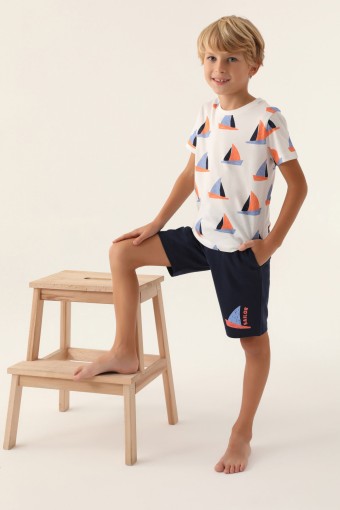 ROLY POLY - Roly Poly Erkek Çocuk Bermuda Takım Kısa Kollu Bisiklet Yaka Süprem - Krem