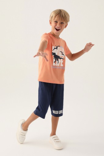 ROLY POLY - Roly Poly Erkek Çocuk Kapri Takım Kısa Kollu Bisiklet Yaka Süprem - Şeftali