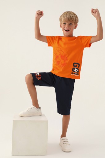 ROLY POLY - Roly Poly Erkek Çocuk Kapri Takım Kısa Kollu Bisiklet Yaka Süprem - Turuncu