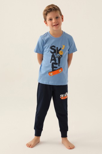 ROLY POLY - Roly Poly Erkek Çocuk Pijama Takım Kısa Kollu Bisiklet Yaka Süprem - İndigo