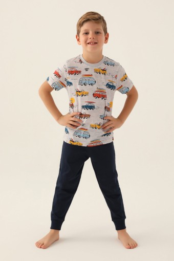 ROLY POLY - Roly Poly Erkek Çocuk Pijama Takım Kısa Kollu Bisiklet Yaka Süprem - Karmelanj