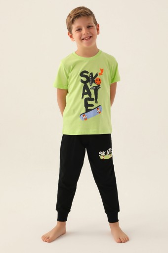 ROLY POLY - Roly Poly Erkek Çocuk Pijama Takım Kısa Kollu Bisiklet Yaka Süprem - Lime