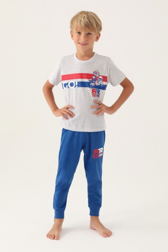 ROLY POLY - Roly Poly Erkek Çocuk Pijama Takımı Kısa Kollu Bisiklet Yaka Melanj Süprem - Kar Melanj